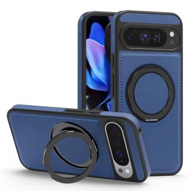 Imagem de Newhalper Capa de couro para Google Pixel 10 Pro XL com suporte giratório de 360 graus com suporte magnético resistente à prova de choque para Pixel 10 Pro XL (azul)