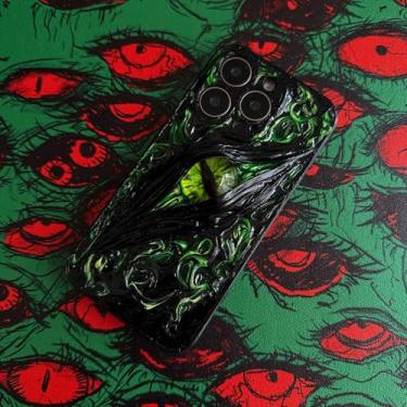 Imagem de Unitvbba Capa de telefone gótica 3D feita à mão com olho de monstro – Ajuste personalizado para todos os modelos de telefone – Exclusivo para fãs de terror, cosplay, amantes de estética escura (fundo