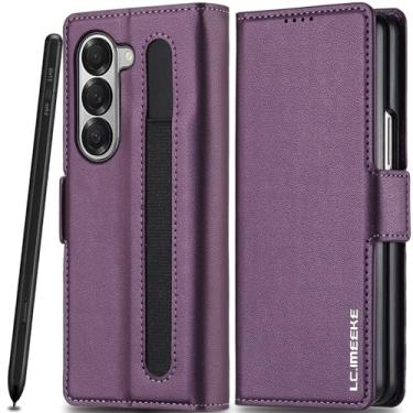 Imagem de Capa de couro para Galaxy Z Fold 6 [com suporte para caneta S], compartimento para cartão com bloqueio de RFID, suporte, capa protetora magnética para celular Samsung Galaxy Z Fold 6 5G, capa de couro