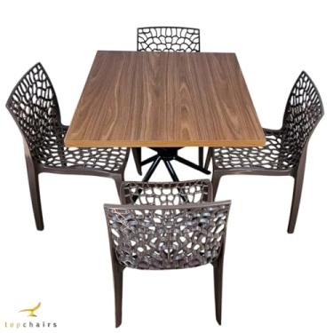 Imagem de Conjunto Mesa Flex 75x75 + 4 Cadeiras Gruvyer Fendi - Sala de Jantar Restaurante Sorveteria Cafeteria