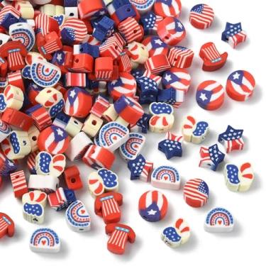 Imagem de Airssory 200 peças de estilos mistos argila polímero dia da independência contas bandeira estrela borboleta arco-íris camiseta contas para colar faça você mesmo, pulseira, brincos, bolsa de joias