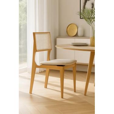 Imagem de Cadeiras Granada Kit 6 Estofadas Veludo Bege Sala De Jantar Tela Sextavada Mel