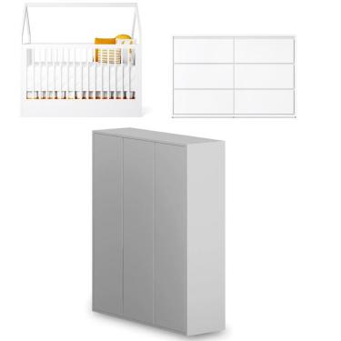 Imagem de Quarto Bebê Completo Berço Cômoda Guarda Roupa Wood Divicar Branco