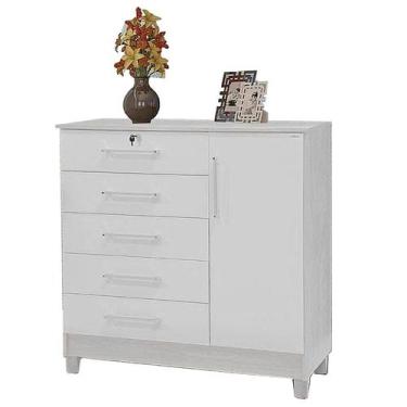 Imagem de Comoda Vitória II 1 Porta 5 Gavetas - Rud Rack, Branco Brilho