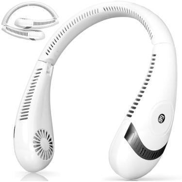 Imagem de GLACIAIRE Ventilador de pescoço portátil mãos livres para viagens: ventilador pessoal dobrável sem lâminas com bateria/velocidade LCD, 3 velocidades, recarregável USB-C (4-18 horas)