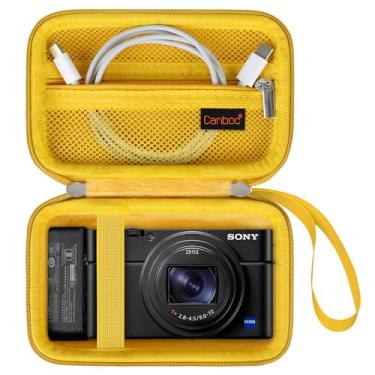 Imagem de Canboc Estojo de transporte para câmera digital compacta Sony RX100 VII/ RX100 VI/RX100 V/RX100 IV/RX100 III, bolsa para câmera de vlogging aponte e atire, bolso de malha com zíper para cabo USB