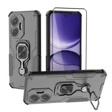Imagem de CNPUTAO Capa para Xiaomi Redmi Turbo 4 Pro/Poco F7 5G Capa com suporte com protetor de tela de vidro temperado, capa de telefone híbrida de camada dupla antiarranhões, preta