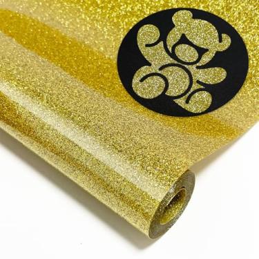 Imagem de DUEUIOE Rolo De Vinil Transferência Térmica Htv Com Glitter Dourado - 30 Cm X 2,7 M, Para Passar A Ferro Em Todas As Máquinas Corte, Fácil Cortar E Remover, Camisetas, Bonés Outros Designs (Dourado)