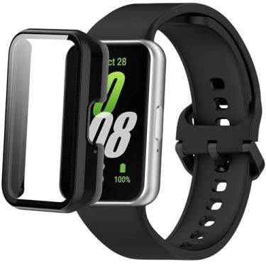 Imagem de Pulseiras de silicone compatíveis com Samsung Galaxy Fit 3 SM-R390, com capa protetora de PC, unissex, macia, respirável, à prova d'água, pulseira esportiva para Galaxy Fit 3