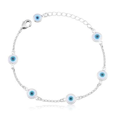 Imagem de Pulseira Elos Português com Detalhes de Olhos Gregos (17cm)