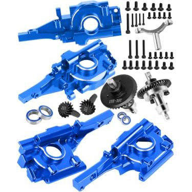 Imagem de RCarmubWow RC Gearbox w/Transmission Gear Upgrades Part for 1/16 E-Revo (VXL),Slash 4WD,Summit,Alloy Aluminum Front and Rear Bulkhead Gearbox Steel Diff Gear,Navy Blue