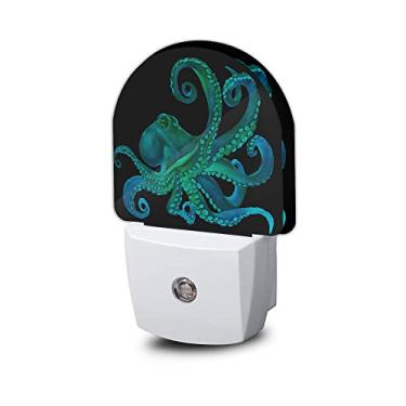 Imagem de AOWULA Green Octopus Night Light,Fish Sea Life Plug-in Wall Led Night Lights Decor for Boys Girls Room,Dusk to Dawn Sensor Wall Lamp for Stairway/Hallway/Kitchen,0.5W