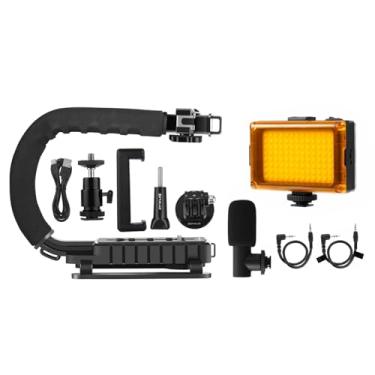 Imagem de PULUZ Kits De Estabilizadores De Suporte Portátil Em Formato U/C, Alça De Mão + Luz De Estúdio Led + Kit De Microfone De Vídeo Com Sapata Fria, Cabeça De Tripé Para Todas As Câmeras Slr E Smartphone