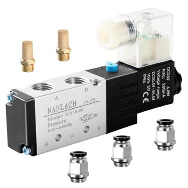 Imagem de NANLACH Válvula solenoide NPT de 1/10.2 cm 4V210-08 12V/24V/110V/220V bobina única operada por piloto elétrica 2 posições 5 vias tipo conexão caixa de junção (DC24V)