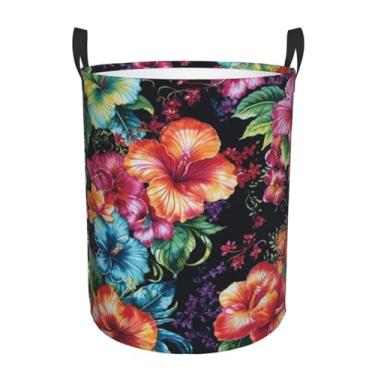 Imagem de Lindo cesto de roupa suja com flores de hibisco, dobrável, impermeável, cesto de armazenamento de roupas com alças, pano Oxford, organizador de brinquedos, cesta para banheiro, lavanderia, quarto
