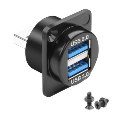 Imagem de QIANRENON Adaptador de montagem em painel 2 em 1 USB 3.0 para USB3.0 e USB2.0 5Gbps USB3.0 macho para USB-3.0 fêmea + anteparo fêmea USB 2.0 dados de carregamento, conector 1 em 2 5V1.5A, para porta