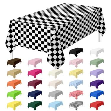 Imagem de HEIPINIUYE Pacote com 2 toalhas de mesa quadriculadas descartáveis 137 x 272 cm preto e branco bandeira quadriculada toalha de mesa descartável retangular para festa aniversário corrida carro toalhas