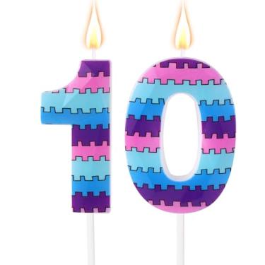 Imagem de Velas de Aniversário Videojogos, Vela com Tema Vibrante de Jogos Topo Bolo Roxo e Azul para Meninos Crianças Artigos Decoração para Festas Aniversário (Número 10)