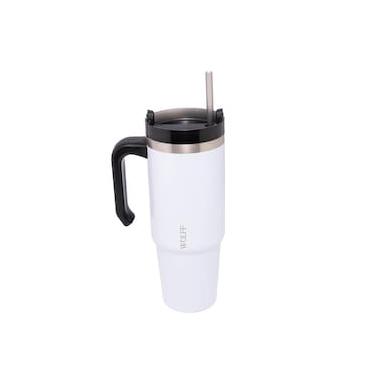 Imagem de Caneca Térmica Wolff SlimTerm 890ml com Canudo, Parede Dupla e Base Ergonômica Branca
