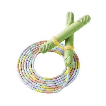 Imagem de UGPLM Corda de pular infantil macia com contas para exercícios ao ar livre, corda de pular segmentada ajustável para piso de cimento, para iniciantes, Verde