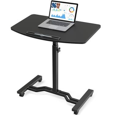 Imagem de SHW Mesa de laptop com rodinhas ajustáveis de 63,5 a 104 cm de altura com mesa inclinada para escritório em casa e sofá ao lado, preta