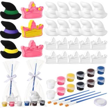 Imagem de Yalikop 10 conjuntos de pintura de bruxa seus próprios lembrancinhas de festa chapéu de bruxa de cerâmica princesa coroa presente de aniversário estatuetas pintáveis kits de artesanato pintura