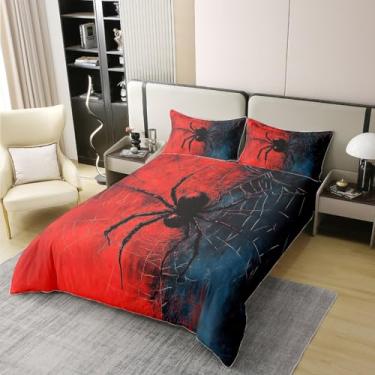 Imagem de Capa de edredom infantil 100% algodão tamanho solteiro, teia de aranha aracnídea, animal, meninos, meninas, mulheres, homem, jogo de cama, para Halloween, gótico, vermelho, retrô, 1 fronha (sem