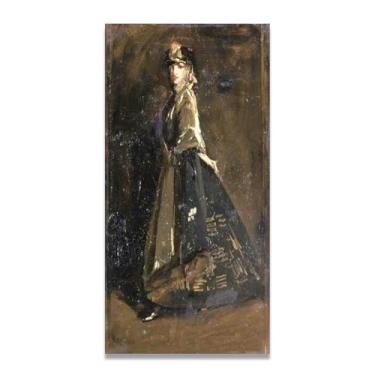 Imagem de Hazel In Black And Gold John Lavery Classic Realist Portrait & War Scene Canvas Art – Decoração de parede de arte irlandesa para casa 20 x 39,9 cm Un Framed