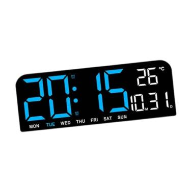 Imagem de Generic Relógio de parede digital grande Relógio de parede grande moderno com data, temperatura e temporizador para sala de estudo, casa, loja, quarto, Azul