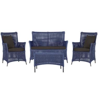 Imagem de Jogo Sofá E 2 Poltronas E Mesa Igapó Preta E9 Trama autêntico Azul