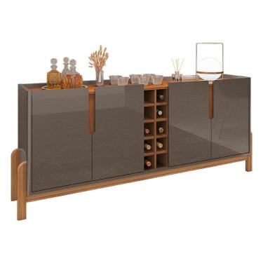Imagem de Aparador Buffet Sala Lizz 190cm Com Pés De Madeira Maciça Cinza Perola/cedro Cinza Perola/cedro