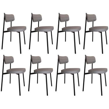 Imagem de Cadeira De Jantar Estofada Kit 8 Ella M25 Linho Cinza Cl - Mpozenato