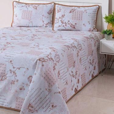 Imagem de Cobre Leito Colcha Casal Queen 03 Peças Tecido Piquet Estampado Xadrez
