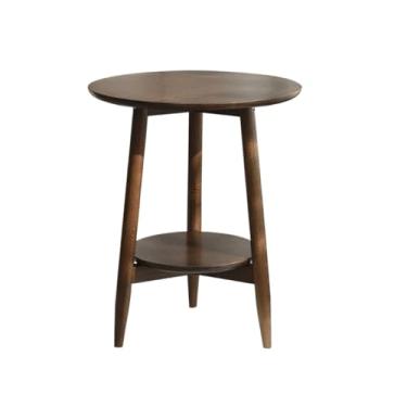 Imagem de Mesa de chá de madeira maciça, mesa lateral de sofá, mesa lateral redonda, aparador de sofá para casa, sala de jantar ou sala de estar, feito à mão, mesa de chão de estilo moderno (marrom)