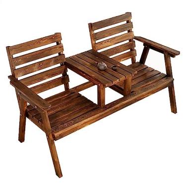 Imagem de Banco de jantar ao ar livre banco de jardim com encosto e mesa central, assento duplo adequado para terraço, varanda, quintal, varanda, móveis de assento ao ar livre (carbonização)