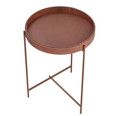 Imagem de Mesa Lateral Redonda Couro Sintético 47x47x65 Decor Patrimar Marrom