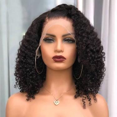 Imagem de Peruca de cabelo humano cacheado 33 x 4 HD Perucas frontais entrelaçadas para mulheres negras, peruca de tela crespo sem cola, cabelo brasileiro 100% não processado, densidade 150%, cor natural 40 cm