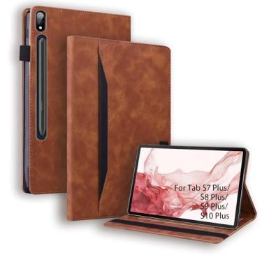 Imagem de Capa flip para Samsung Galaxy Tab S10 S10FE S7 S8 S9 S9 FE, suporte de couro PU, parte traseira macia, capa inteligente para despertar/hibernar, suporte ajustável com compartimentos para cartões
