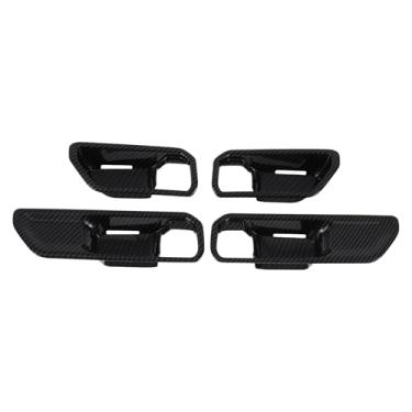Imagem de A ABSOPRO Acabamento da tampa da maçaneta da porta interior para Toyota Land Cruiser 250 2024-2025 Maçaneta interna acabamento de moldura de fibra de carbono preto ABS 4 peças