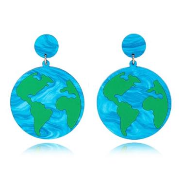Imagem de Brincos redondos com pingente de terra para mulheres, azul e verde, acrílico para o Dia da Terra, pingente, leve, fofo, joias, presentes, 1.96, Metal, Sem pedra preciosa