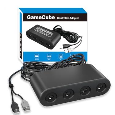 Imagem de Adaptador Gamecube para controle Nintendo Switch Gamecube e WII U e PC, adaptador de controlador Super Smash Bros Gamecube. Suporta recursos turbo e vibração com cabo longo de 180 cm