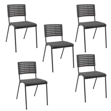 Imagem de Kit 05 Cadeiras Fixas Escritório Multiuso Niala Plaxmetal NR17 Preto