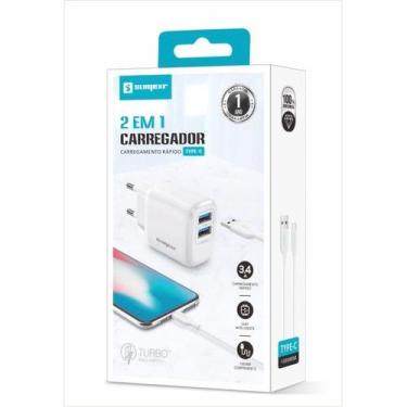 Imagem de Carregador 2em1 5v-3.a turbo type-c usb x2  sx-fc59-c - Sumexr