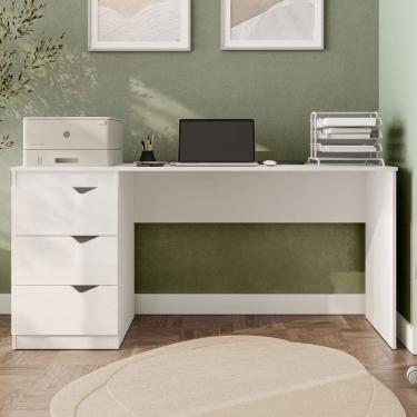 Imagem de Mesa Escrivaninha Porto 3 Gavetas Branco- Politorno
