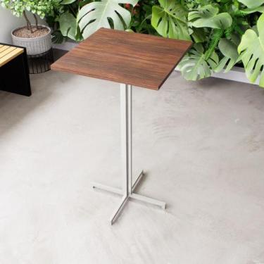 Imagem de Mesa Alta Bar Bistrô Quadrada 100x50cm Branca Tampo Imbuia Industrial 