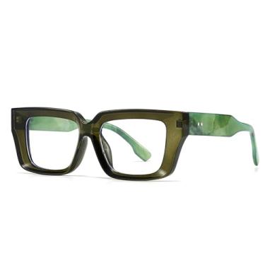 Imagem de SUNBSR Óculos quadrados retrô para mulheres e homens, armação quadrada grossa, antirluz azul, armação preta (verde escuro)