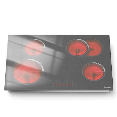 Imagem de Cooksir Fogão elétrico de 76 cm com 4 bocas, fogão elétrico embutido 76.2 cm 6600W, fogão de cerâmica com zona oval e zona dupla, estrutura de metal, trava infantil, temporizador, 220-240 V com fio