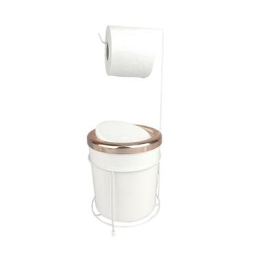 Imagem de Kit Suporte Porta Papel Higiênico Lixeira 5L Cesto Lixo Tampa Basculan