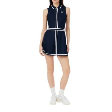 Imagem de Lacoste Vestido feminino esportivo ultra seco com acabamento patrimonial, Azul marinho/branco/azul marinho, 34