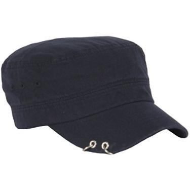 Imagem de Raon A139 Boné militar unissex punk prata design Piercing Rock Army Cadet, Azul marino, 6 7/8-7 3/8